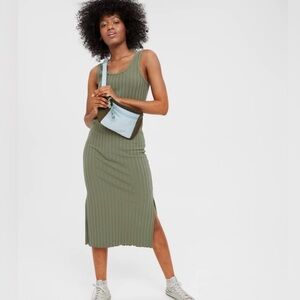 OFFLINE by Aerie OG Groove Ribbed Midi Dress Olive Fun Size Large